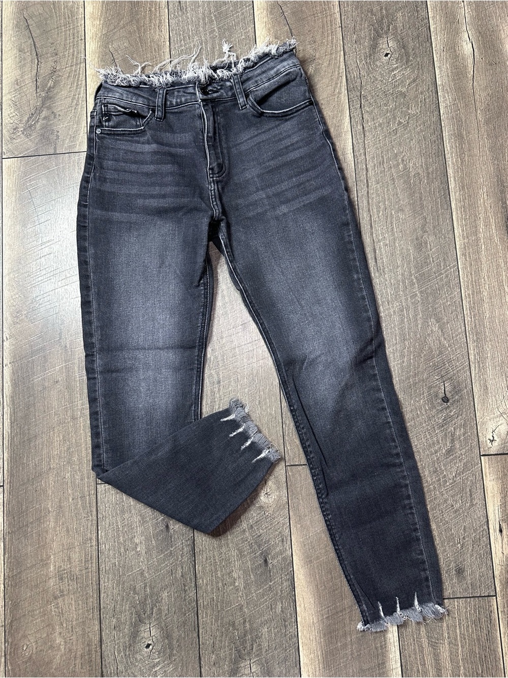 Kancan Hi Rise Raw Hem Gray Skinny Jeans